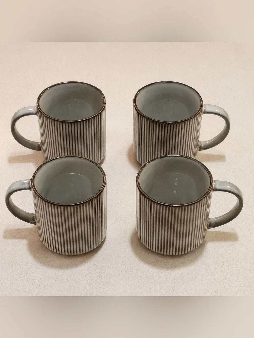 Famiware Star Scandi Smoky Blue Striped Reactive Glaze Coffee Mugs Set of 4